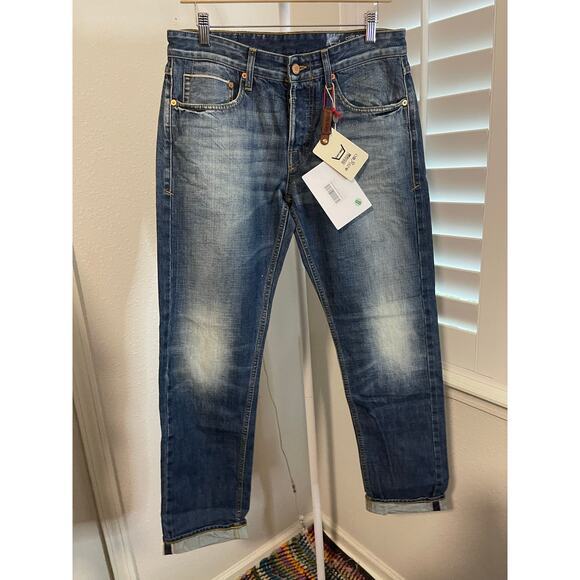 Care Label Men’s Italian Button Fly Dark Distressed Denim - Picture 1 of 6